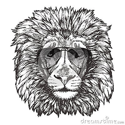 Portrait of Lion with sunglasses Vector Illustration