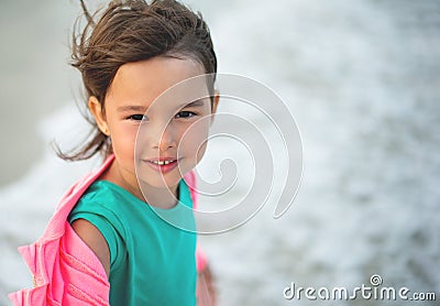Portrait of little and beautifull girl smilling and havingf Stock Photo