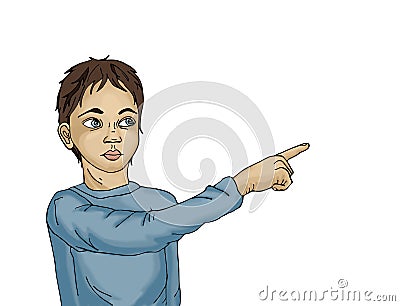 Portrait of a little boy.Boy surprised. Child points his finger. Stock Photo