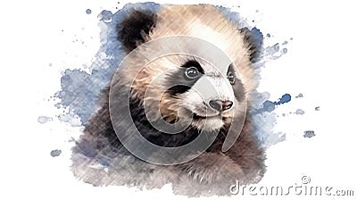 portrait little cute panda baby in watercolor Stock Photo