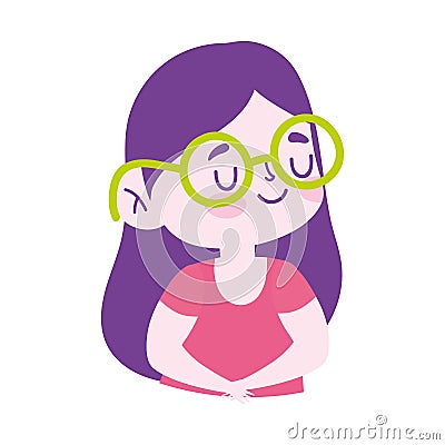 Portrait little girl cartoon character isolated icon design white background Vector Illustration