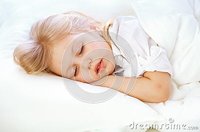 Portrait of a little girl goes to bed, bed, sleep, rest Stock Photo