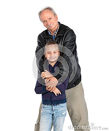 Portrait of a little girl with grandfather Stock Photo