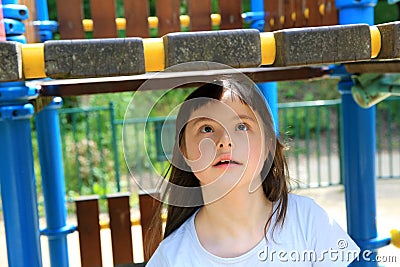 Portrait of little girl in the playground Stock Photo