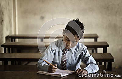 Little student in Kathmandu Editorial Stock Photo