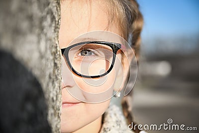 Portrait of a little, young cute smiling girl, close-up Stock Photo