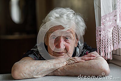 Portrait of an lone elderly woman close-up. Stock Photo