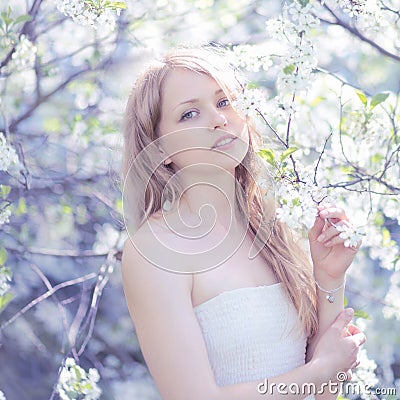 Portrait lovely cute girl in a spring Stock Photo