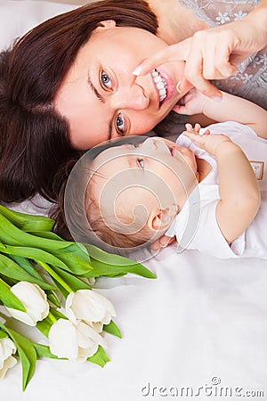 Portrait of lovely mother and baby Stock Photo