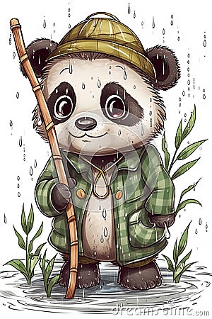 Portrait of a lovely panda bear in a bamboo forest Stock Photo