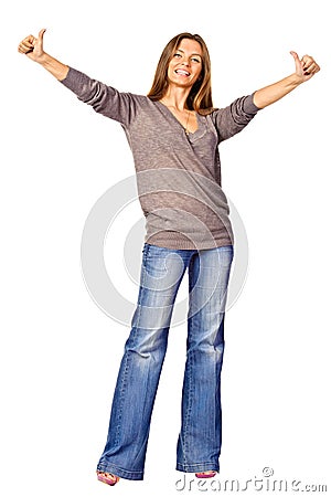 Portrait of lovely teenage girl with thumbs up Stock Photo