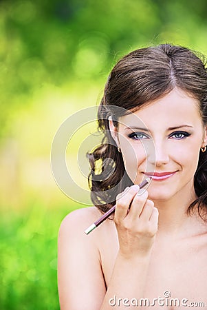 Portrait of lovely woman making Stock Photo