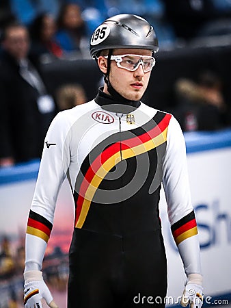 Portrait of Luca Loeffler during the ISU Short Track Speed Skating World Championship Editorial Stock Photo