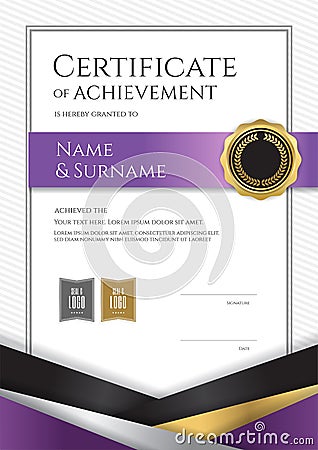 Portrait luxury certificate template with elegant border frame, Vector Illustration