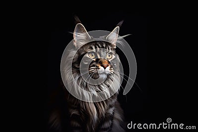Portrait of a maine coon cat on a black background Stock Photo