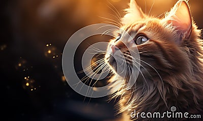 Portrait of Maine Coon cat in front of golden bokeh background Stock Photo