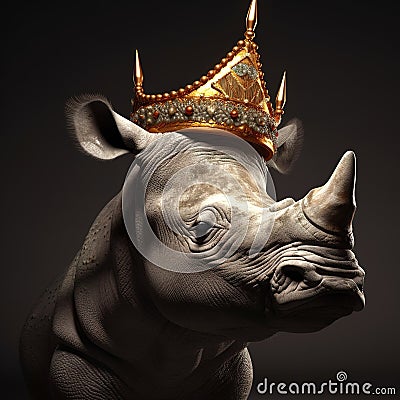 Portrait of a majestic Rhinoceros with a crown Generative AI Stock Photo