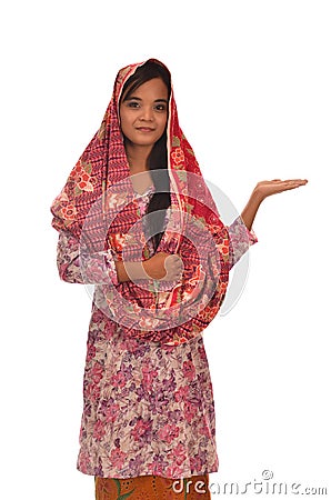 Portrait of a Malay woman with kebaya on white background Stock Photo