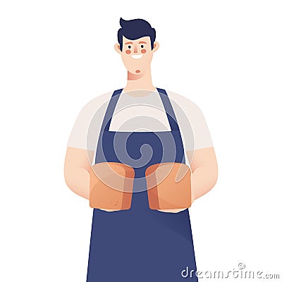 Portrait of a male baker holding bread loafs. Vector illustration Vector Illustration