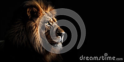 Portrait of a male lion isolated on black background Stock Photo