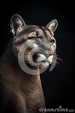 portrait of a male puma against dark background Stock Photo