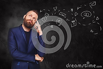 Portrait of a man dreaming how to make proposal Stock Photo