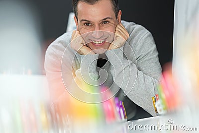 portrait man at e-cigarette store Stock Photo