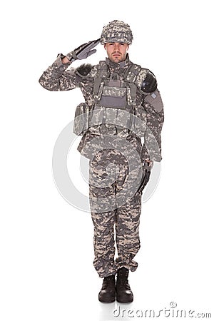 Portrait Of Man In Military Uniform Saluting Stock Photo