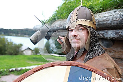 Man posing in Viking Armor Stock Photo