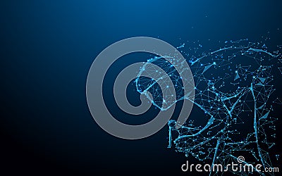 Portrait of a man riding a bycicle form lines, triangles and particle style design Vector Illustration