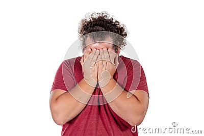 Portrait of a man thought and folded his arms in the face. Isolated Stock Photo