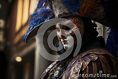 Portrait of a man at the venetian masked ball. Ai generated art Stock Photo