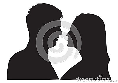 Portrait of man and woman in love, silhouette. Vector Illustration