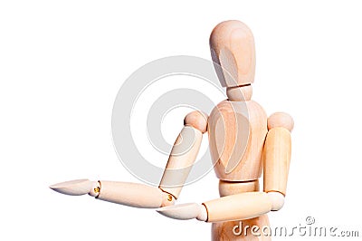 Portrait of man of wood mannequin showing Stock Photo