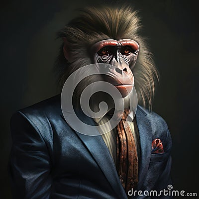 Portrait of a Mandrill dressed in a strict business suit Stock Photo