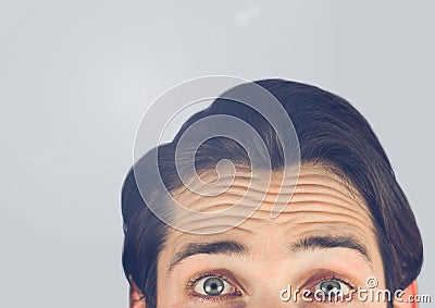 Portrait of Mans top of head with grey background Stock Photo