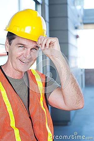 Portrait of a mature construction worker outside Stock Photo
