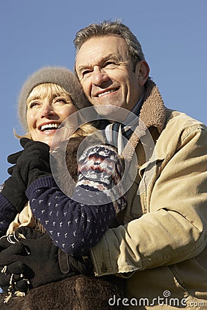 Portrait mature couple outdoors in winter Stock Photo