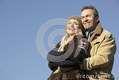 Portrait mature couple outdoors in winter Stock Photo