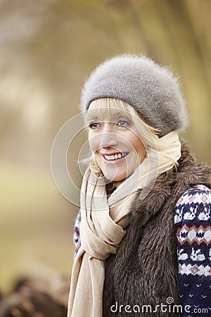 Portrait mature woman outdoors in winter Stock Photo