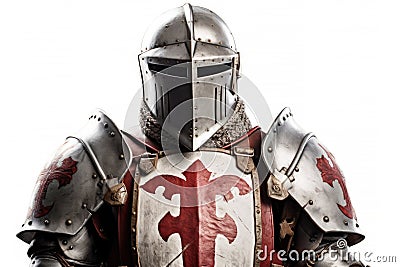 Portrait of medieval Scandinavian or Viking warrior with armor and helmet costume isolated on white background, epic fantasy world Stock Photo