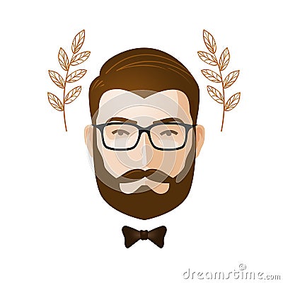 Portrait of men. Bearded man with glasses. Erudite, gentleman icon or symbol. Cartoon vector illustration Vector Illustration