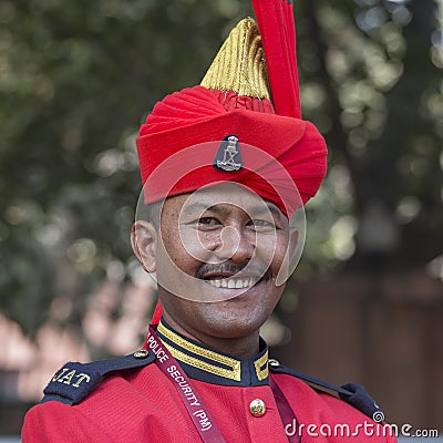 Portrait of military men take part in rehearsal activities for the upcoming India Republic Day parade. New Delhi, India Editorial Stock Photo