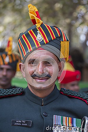 Portrait of military men take part in rehearsal activities for the upcoming India Republic Day parade. New Delhi, India Editorial Stock Photo