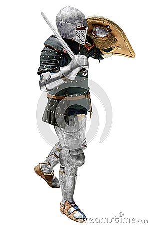 Medieval knight with the sword and shield. Stock Photo
