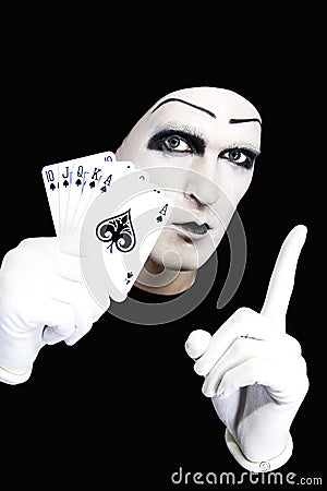 Portrait of the mime with Royal Flush Stock Photo