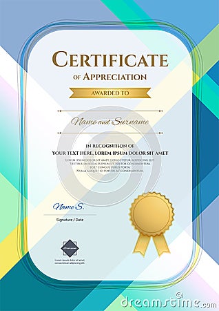 Portrait modern certificate of appreciation template with modern Vector Illustration