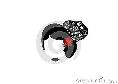 Portrait of modern Latin or Spanish woman, Lady with accessories peineta and red flower , Icon isolated, Vector illustration trans Vector Illustration