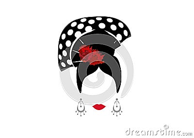 Portrait of modern Mexican or Spanish woman whit Craft accessories, beauty concept, logo Vector illustration transparent backgroun Vector Illustration