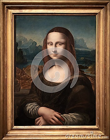 Portrait of the Mona Lisa, painting with frame by Leonard de Vinci Editorial Stock Photo